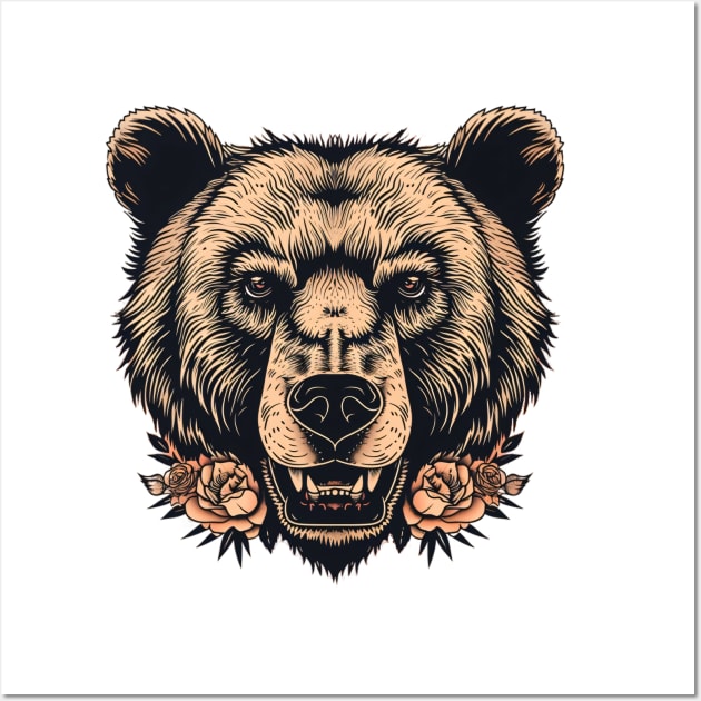 Vintage Grizzly Bear Head Tattoo Wall Art by Retroprints